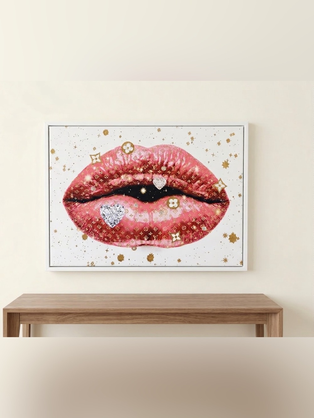 Gold-Accented Pink Lips Wall Art